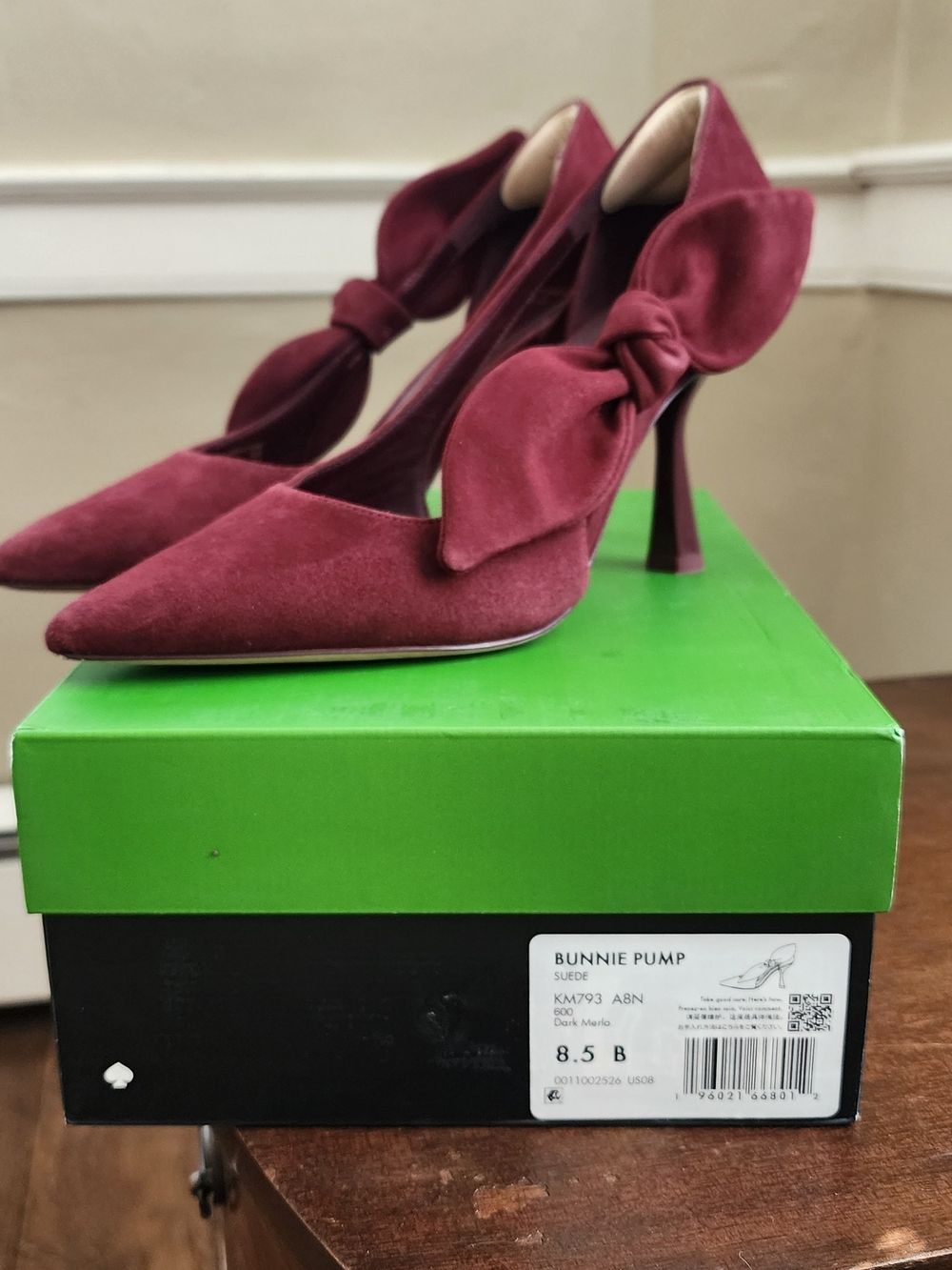 kate spade burgundy suede bow-pointed stiletto pumps